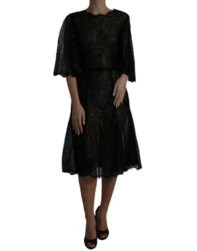 Dolce & Gabbana Floral Lace Sheer A Line Midi Dress In Silver
