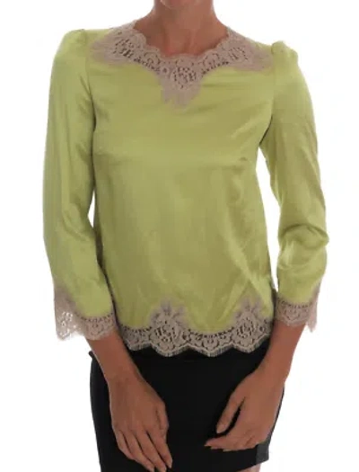 Pre-owned Dolce & Gabbana Elegant Floral Lace Silk Blouse In Green