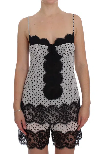 Dolce & Gabbana Silk Lace Babydoll Top Romantic Print In Black
