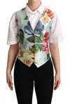 Dolce & Gabbana Mint Green Floral Silk Waistcoat Vest