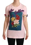 Dolce & Gabbana Pink Cotton Floral Roses Crewneck T-shirt