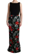 Dolce & Gabbana Multicolor Floral Print Stretch Sheath Long Dress
