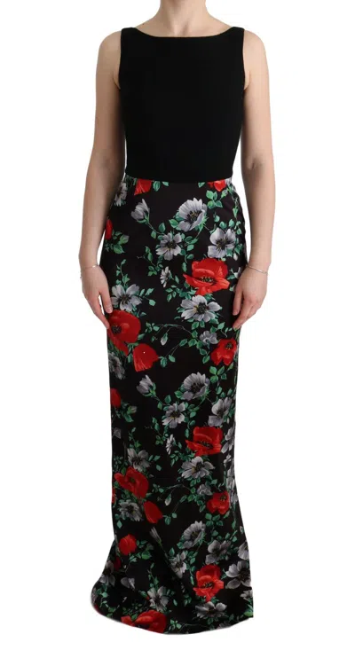 Dolce & Gabbana Floral Print Stretch Sheath Long Dress In Animal Print
