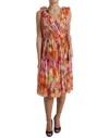 Dolce & Gabbana Multicolor Sunflower Print Silk Midi Dress