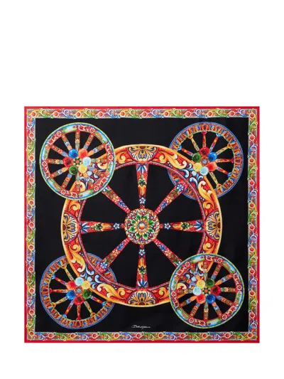 Dolce & Gabbana Elegant Foutherd Style 90x90 Scarf In Ruote Carretto Fld