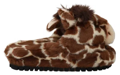 Dolce & Gabbana Elegant Giraffe Pattern Slides For Sophisticated Comfort In Brown