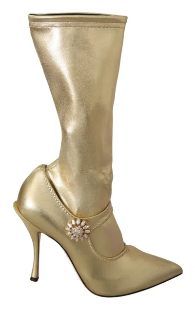 DOLCE & GABBANA ELEGANT GOLD ANKLE BOOTS SOCKS WITH RHINESTONES