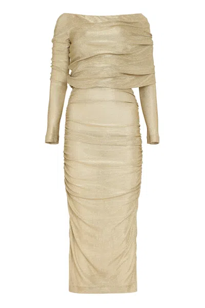 Dolce & Gabbana Elegant Gold Knit Dress For Women | Long-sleeved | Fall Winter 2023 In Black