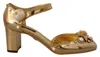 Dolce & Gabbana Elegant Gold Leather Block Heels With Crystals In Gold