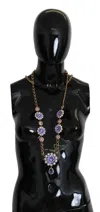 Dolce & Gabbana Gold Tone Floral Crystals Purple Embellished Necklace