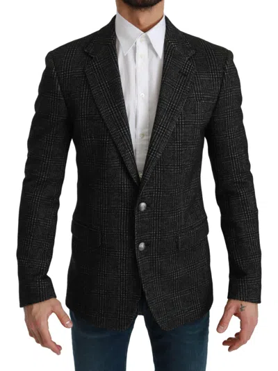 Dolce & Gabbana Glen Plaid Slim Fit Wool Blend Blazer In Black