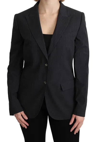 Dolce & Gabbana Elegant Gray Striped Cotton Women's Blazer
