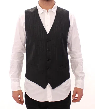 Dolce & Gabbana Elegant Gray Striped Dress Men's Vest In Black