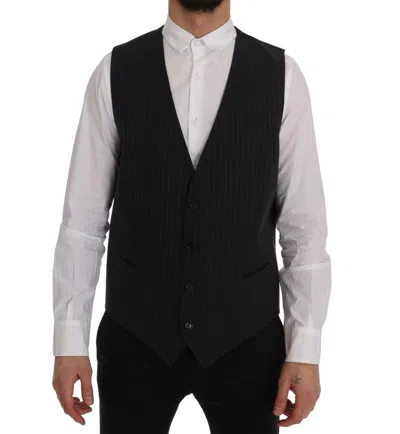 Dolce & Gabbana Elegant Gray Striped Men's Waistcoat Vest In Brown