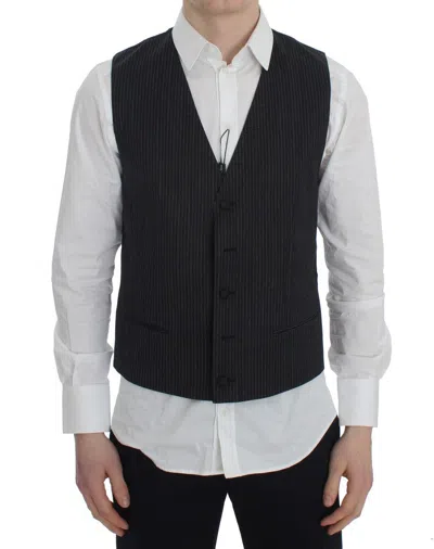 Dolce & Gabbana Pinstriped Wool Vest In Gray