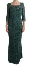 Dolce & Gabbana Green Floral Crystal Ricamo Sheath Dress In Green