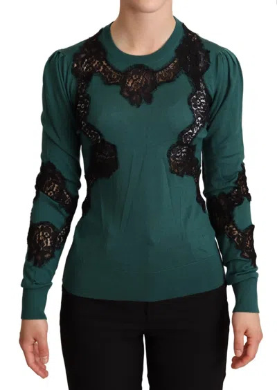 Dolce & Gabbana Lace-trim Puff-sleeve Sweater In Metallic