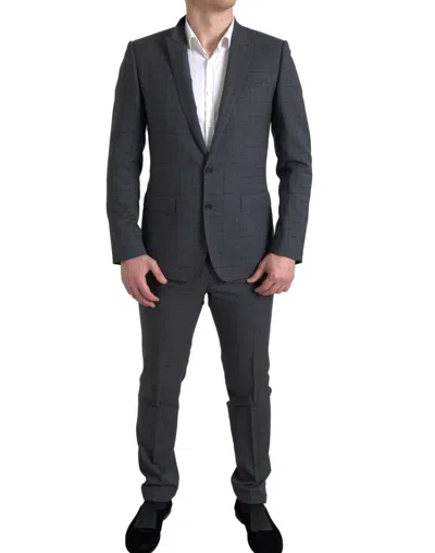 Dolce & Gabbana Elegant Grey Checkered Slim Fit Men's Suit In Gray