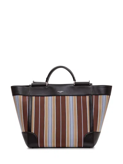 Dolce & Gabbana Elegant Handbag With Striped Motif In Brown