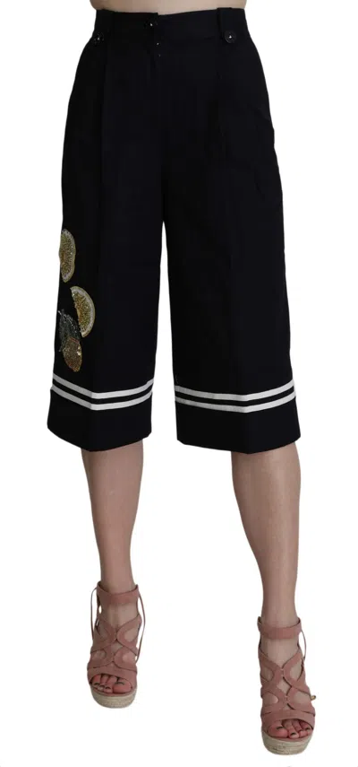 Dolce & Gabbana Lemon-embellished Palazzo Cropped Trousers In Black
