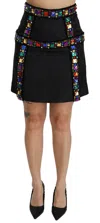 Dolce & Gabbana Black Crystal Embellished High Waist Skirt In Black
