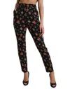 Dolce & Gabbana Black Floral Wool High Waist Tapered Pants In Black