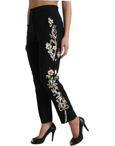 Dolce & Gabbana Elegant High Waist Floral Tapered Pants In Red