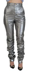 Dolce & Gabbana Metallic Silver High Waist Skinny Pants In Silver