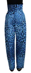 Dolce & Gabbana Blue Leopard Print High Waist Pants