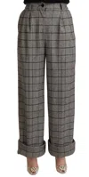Dolce & Gabbana Gray Tartan Straight Trouser Wool Pants In Grey
