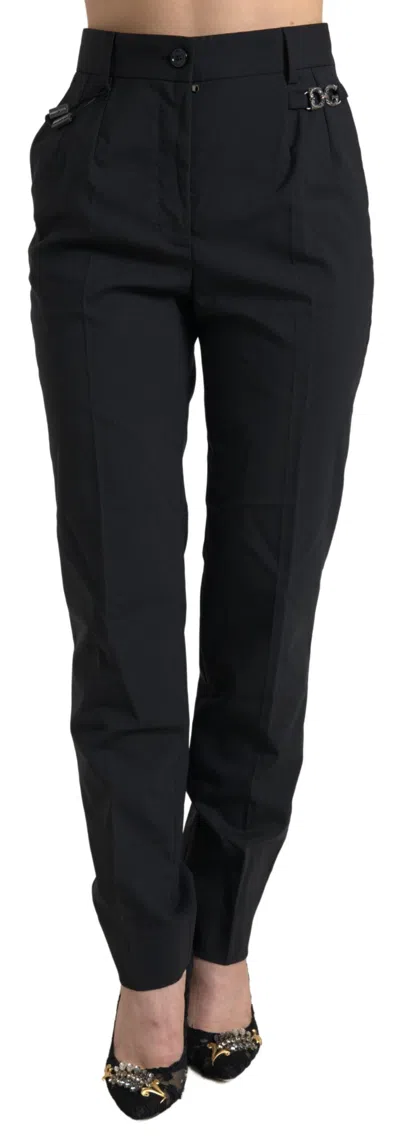 Dolce & Gabbana Virgin Wool High Waist Tapered Trousers In Black