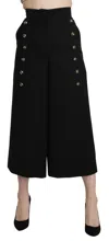Dolce & Gabbana Black Wide Wool Leg Cropped Trouser Pant