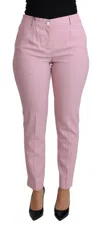 Dolce & Gabbana Pink Virgin Wool Stretch Tapered Trouser Pants In Pink