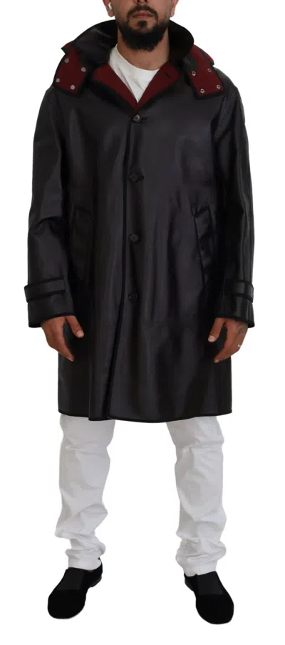 Dolce & Gabbana Hooded Cotton Trench Parka Coat In Black