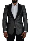 Dolce & Gabbana Black Silver Jacquard Slim Fit Jacket Blazer In Black