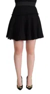 Dolce & Gabbana Black Knitted Nylon High Waist Mini A-line Skirt In Black