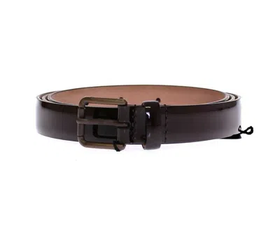 Dolce & Gabbana Leather Logo Belt Glossy Finish Buckle In Burgundy