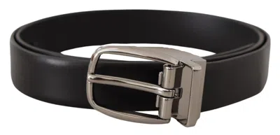 Dolce & Gabbana Black Classic Calf Leather Silver Metal Belt