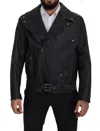 Dolce & Gabbana Black Leather Biker Coat Zipper Jacket In Black