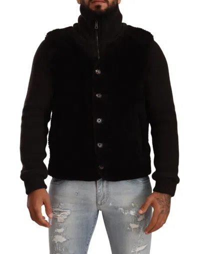 Dolce & Gabbana Leather Bomber With Turtleneck Collar Jacket In Black