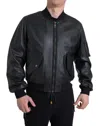 Dolce & Gabbana Black Leather Blouson Full Zip Bomber Jacket In Black