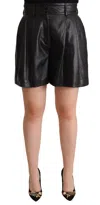 Dolce & Gabbana Black Leather High Waist Bermuda Above Knee Shorts In Black