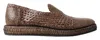 Dolce & Gabbana Brown Woven Leather Loafers Casual Shoes