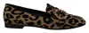 Dolce & Gabbana Gold Leopard Print Crystals Loafers