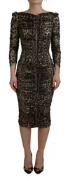 Dolce & Gabbana Elegant Leopard Print Midi Bodycon Dress In Multicolor