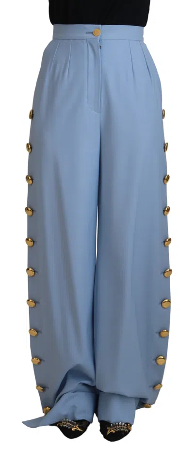 Dolce & Gabbana Wool Blend Wide-leg Trousers In Blue