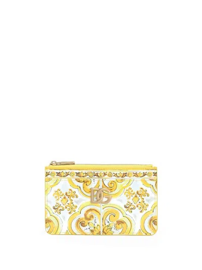 Dolce & Gabbana Elegant Majolica Print Mini Card Holder In Yellow