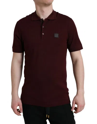 Dolce & Gabbana Logo-patch Cotton Polo Shirt In Burgundy