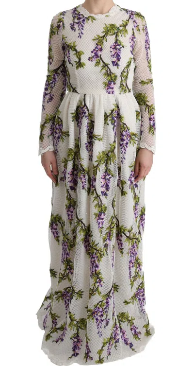 Dolce & Gabbana Floral Wisteria Embroidered Mesh Maxi Dress In White
