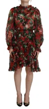 Dolce & Gabbana Multicolor Ruffle Floral Long Sleeves Dress